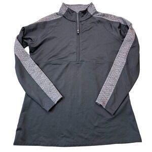 FootJoy Quarter Zip Pullover Women Large Black Gray Quilted Trim‎ Golf Athletic
